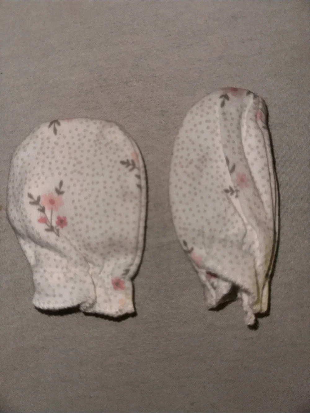 Baby Floral Cotton Mittens in White and Pink